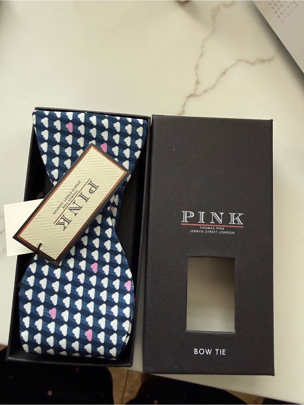 PINK Victoria's Secret Navy Bow Tie with White and Pink Heart Motif